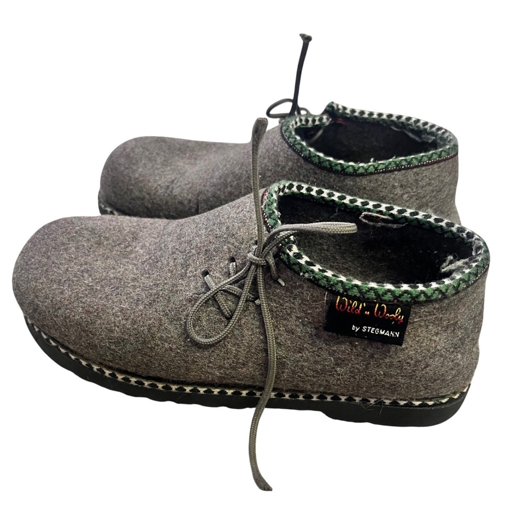Stegmann Wild n Wooly Gray Felted Wool Lace Up Chukka Clog Boots Womens 8